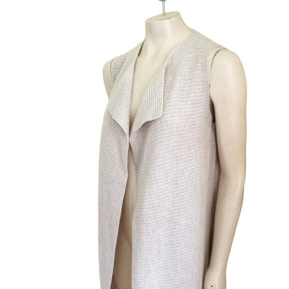 TAHARI LUXE 100% Cashmere Duster Vest Sleeveless Open Cardigan in Oatmeal SZ S - Picture 3 of 10